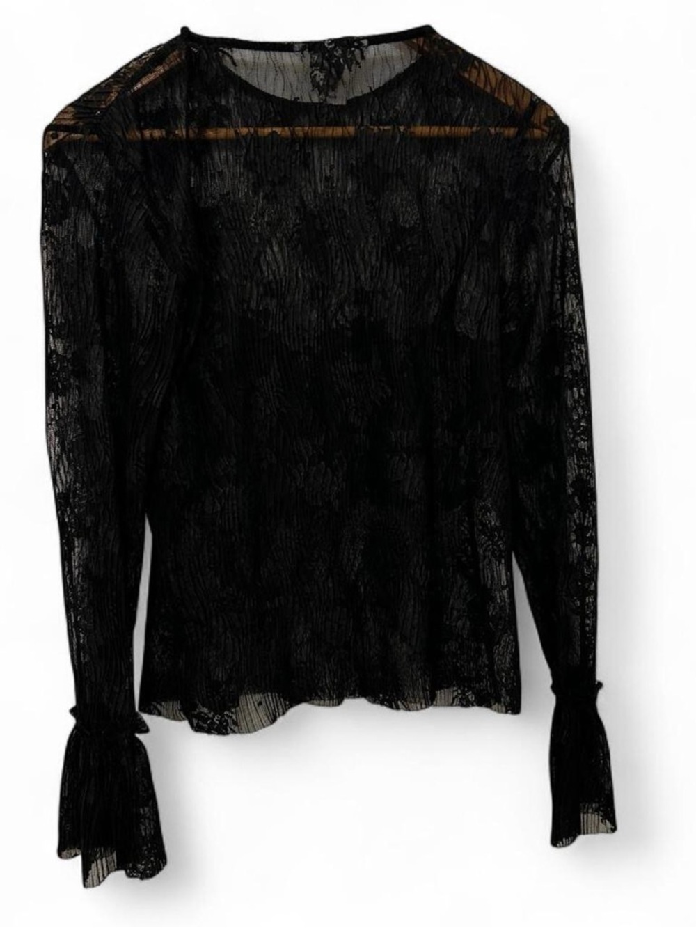 H&M Black Sheer Lace Long-Sleeve Blouse Womens M Goth Witchy